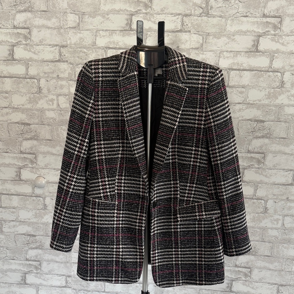 LOFT Black and White Plaid Blazer